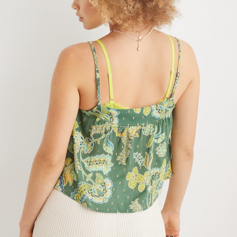aerie Green Floral Print Tank Top with Lime Accents - Picture 2 of 9